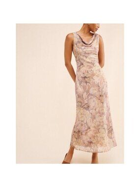 Hansen & Gretel Moss Maxi Dress Elegant 90s Y2K Neutral Floral Vintage Womens XS